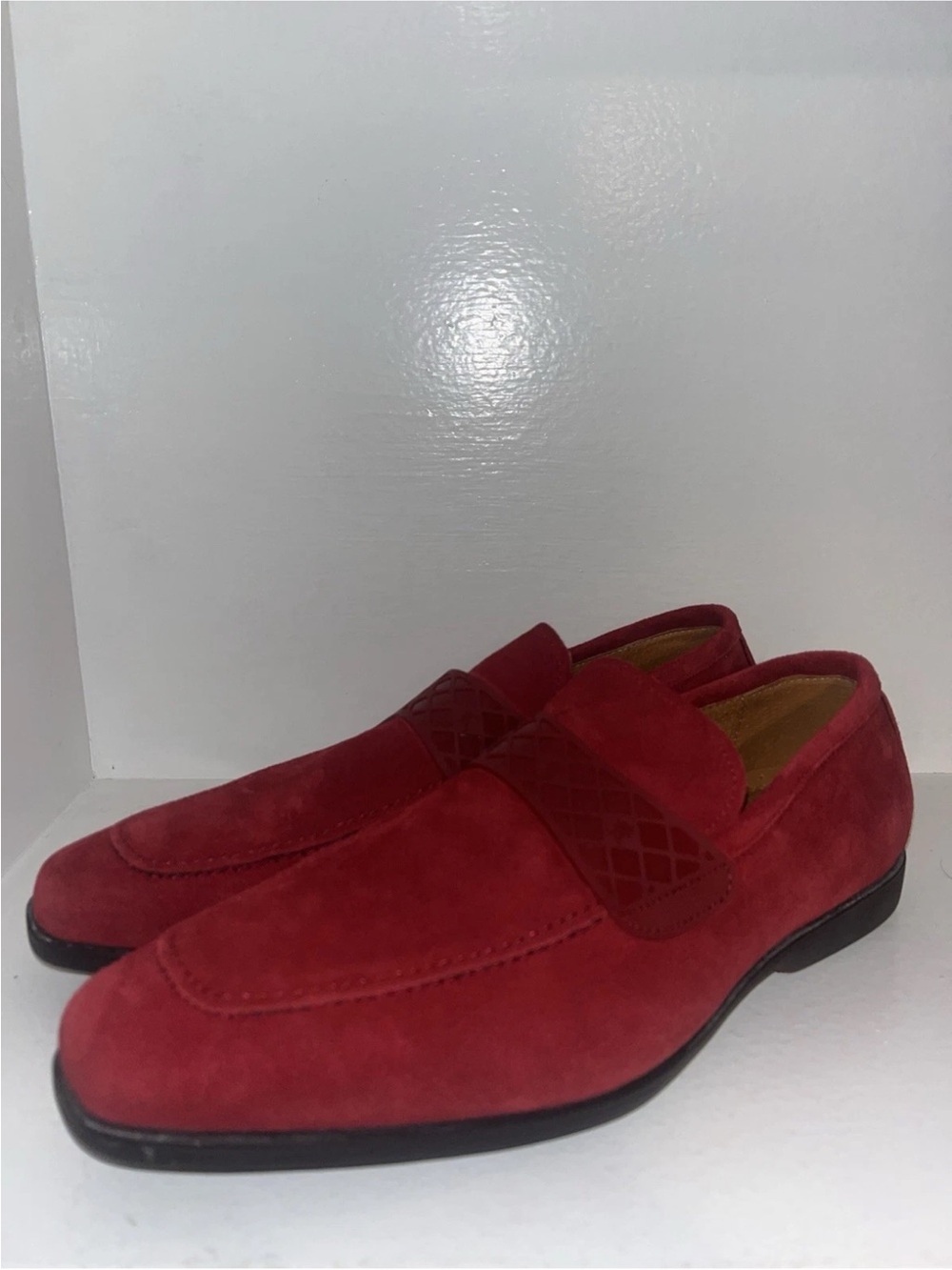Stacy Adams Men’s Red Suede Leather Slip-On Loafer Dress Shoes 9.5M Embossed